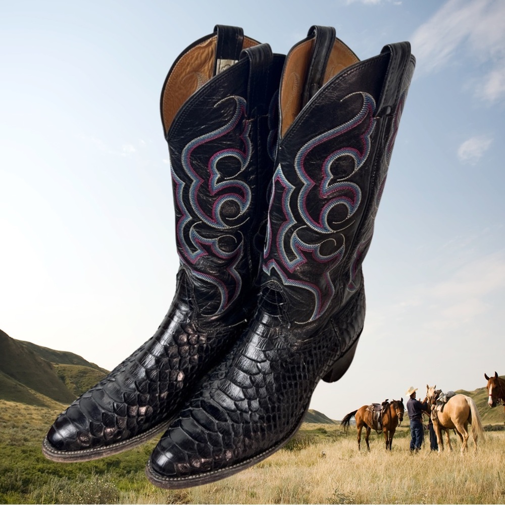 Nocona Black Python Cowboy Boots | Men's Size 8 | Exotic Leather Western Boots - Picture 3 of 17